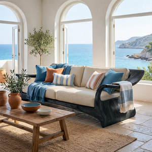 Handcrafted Solid Wood Sofa Frame with Sculptural Arms for Living Room