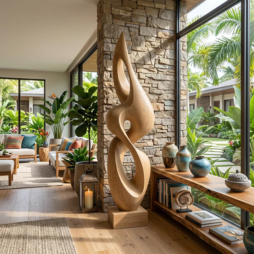 Contemporary Solid Wood Sculpture for Living Room or Entryway