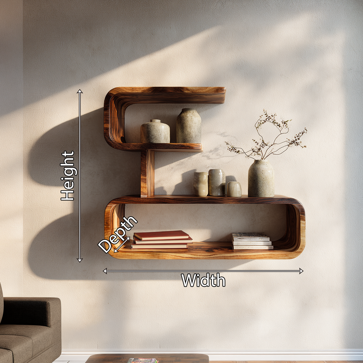 Modern Solid Wood Geometric Wall Shelf with Rounded Edges
