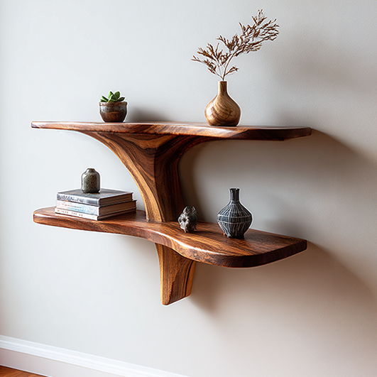 Handcrafted Solid Wood T-Shape Floating Wall Shelf