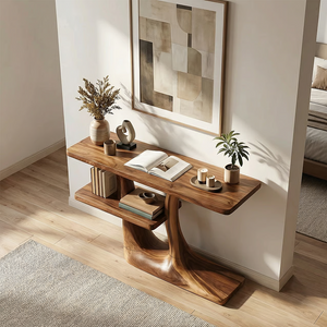 Sculptural Solid Wood Console Table for Modern Entryway