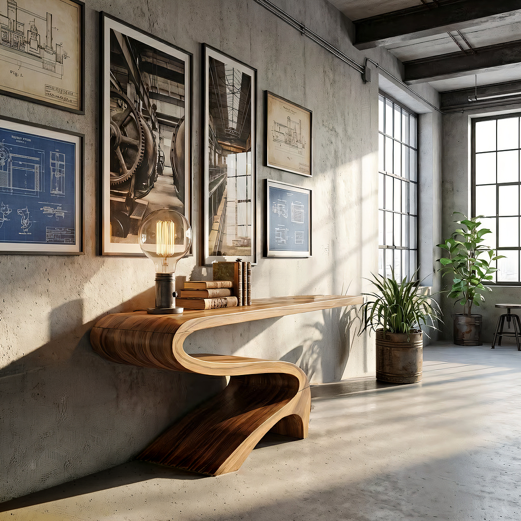 Curved Solid Wood Console Table for Mediterranean Style Interiors