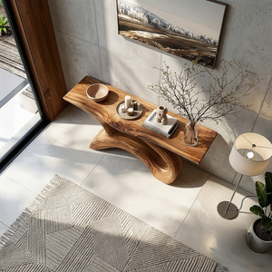 Modern Sculptural Solid Wood Console Table with Open Curved Base