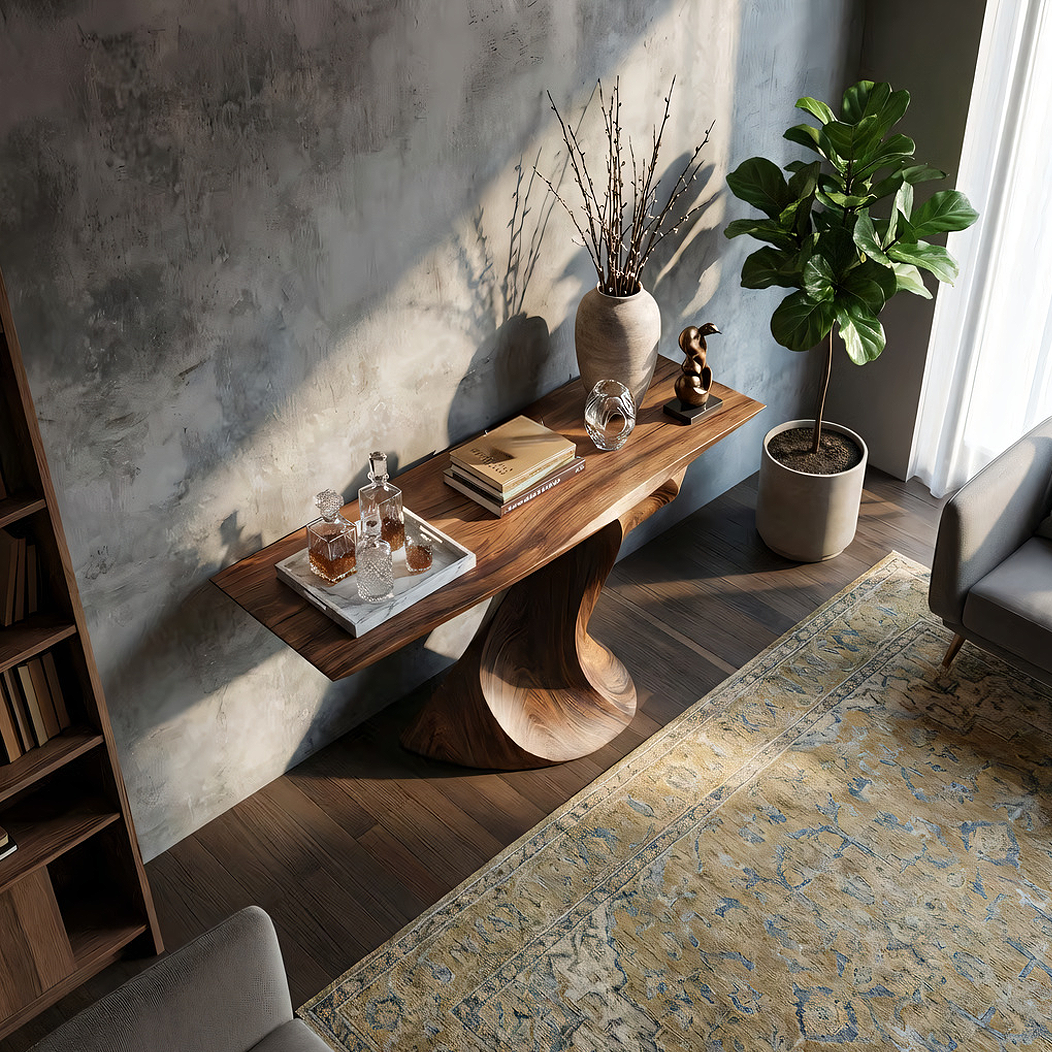 Sculpted Twist Solid Wood Console Table – Modern Organic Design