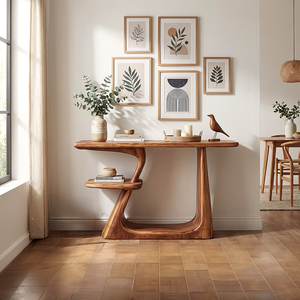 Organic Solid Wood Console Table with Sculpted Base