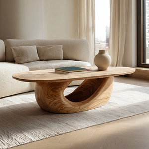 Sculptural Solid Wood Coffee Table Organic Wave Base