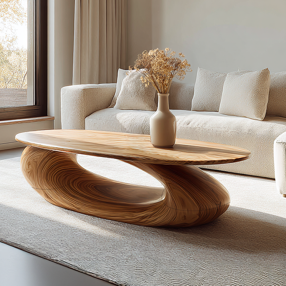 Organic Sculpted Wood Coffee Table Modern Art Base