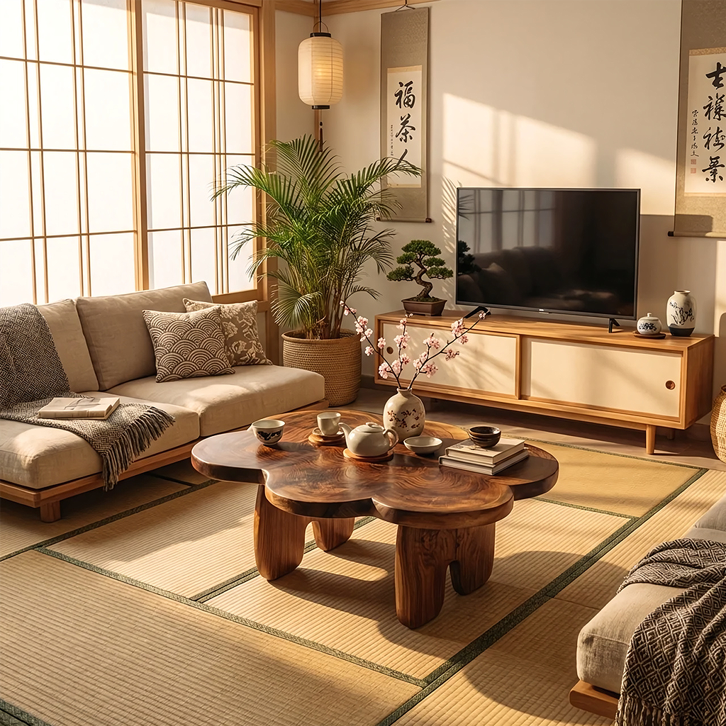 Sculpted Solid Wood Coffee Table for Minimalist Living