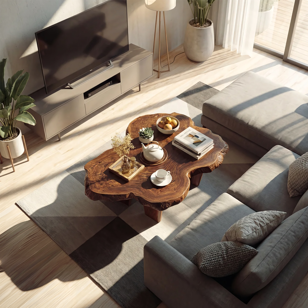 Rustic Live Edge Solid Wood Coffee Table for Loft