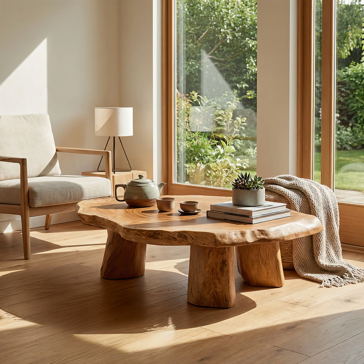 Round Live Edge Wood Tea Table Zen Low Profile
