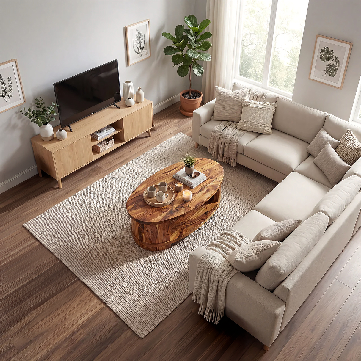 Oval Solid Wood Coffee Table with Shelf