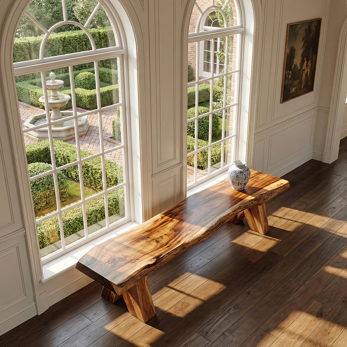Handcrafted Live Edge Wood Bench Organic Modern Entryway Seating