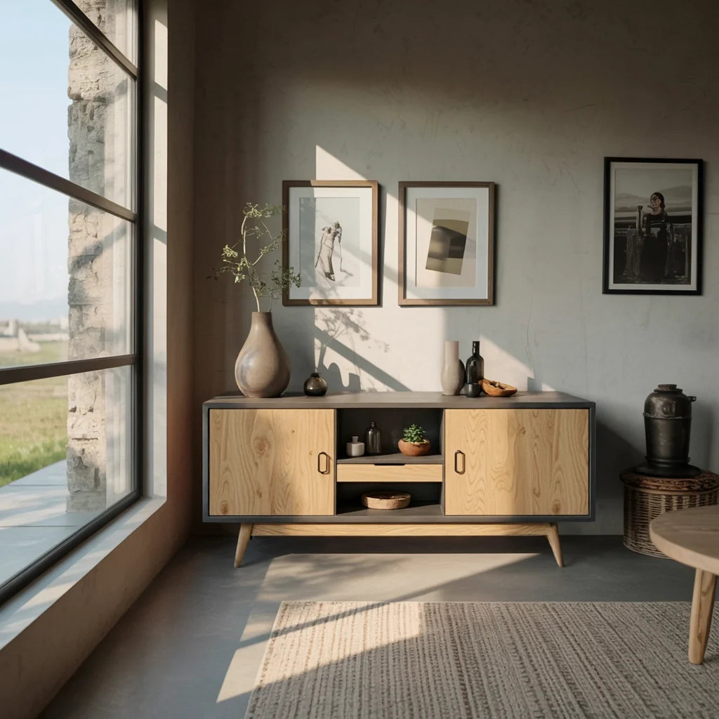 Solid Wood Console Cabinet with Minimalist Storage for Modern Interiors