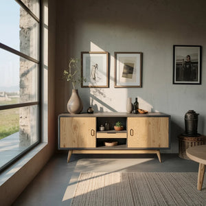 Solid Wood Console Cabinet with Minimalist Storage for Modern Interiors
