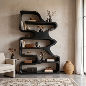 Organic Solid Wood Bookshelf with Flowing Open Shelves