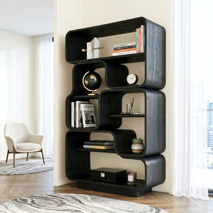 Organic Solid Wood Bookshelf with Stacked Rounded Compartments
