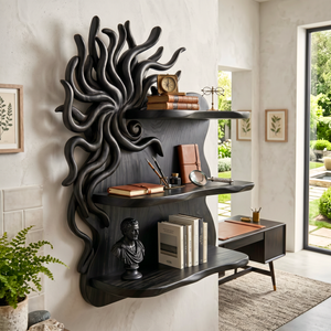 Organic Sunburst Wood Wall Shelf for Bathroom Storage