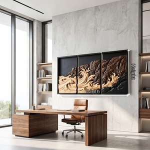 Wooden Cliffside Wave Triptych Wall Sculpture