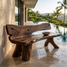Solid Wood Outdoor Bench with Live Edge Backrest for Garden Seating