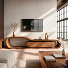 Flowing Organic Solid Wood TV Stand with Rounded Storage Drawers