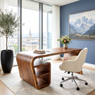 Organic Solid Wood Desk with Waterfall Side Shelf