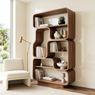 Organic Solid Wood Bookshelf with Stacked Rounded Compartments