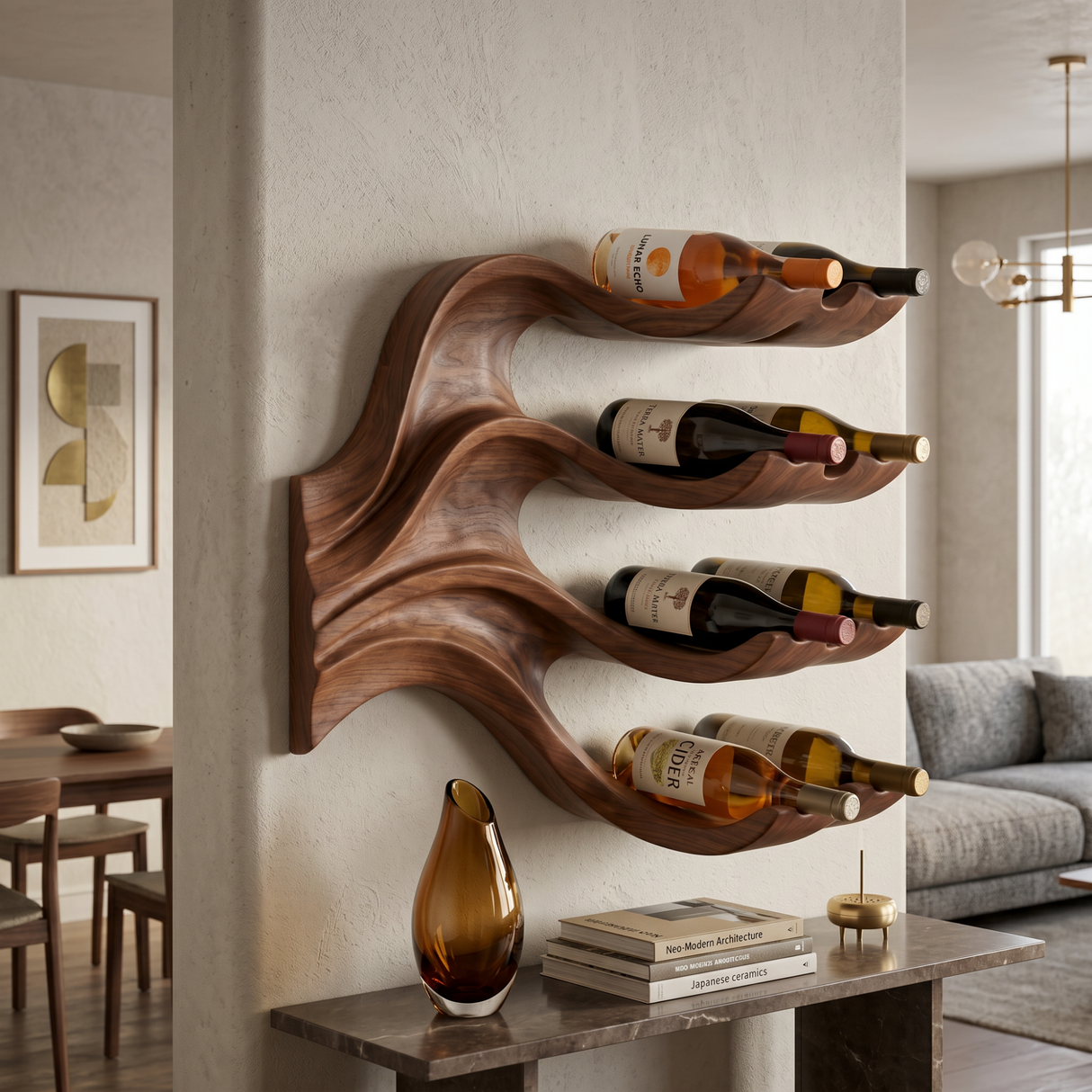 Organic Wave Solid Wood Wall Wine Rack