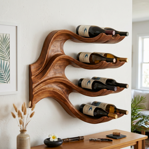 Organic Wave Solid Wood Wall Wine Rack