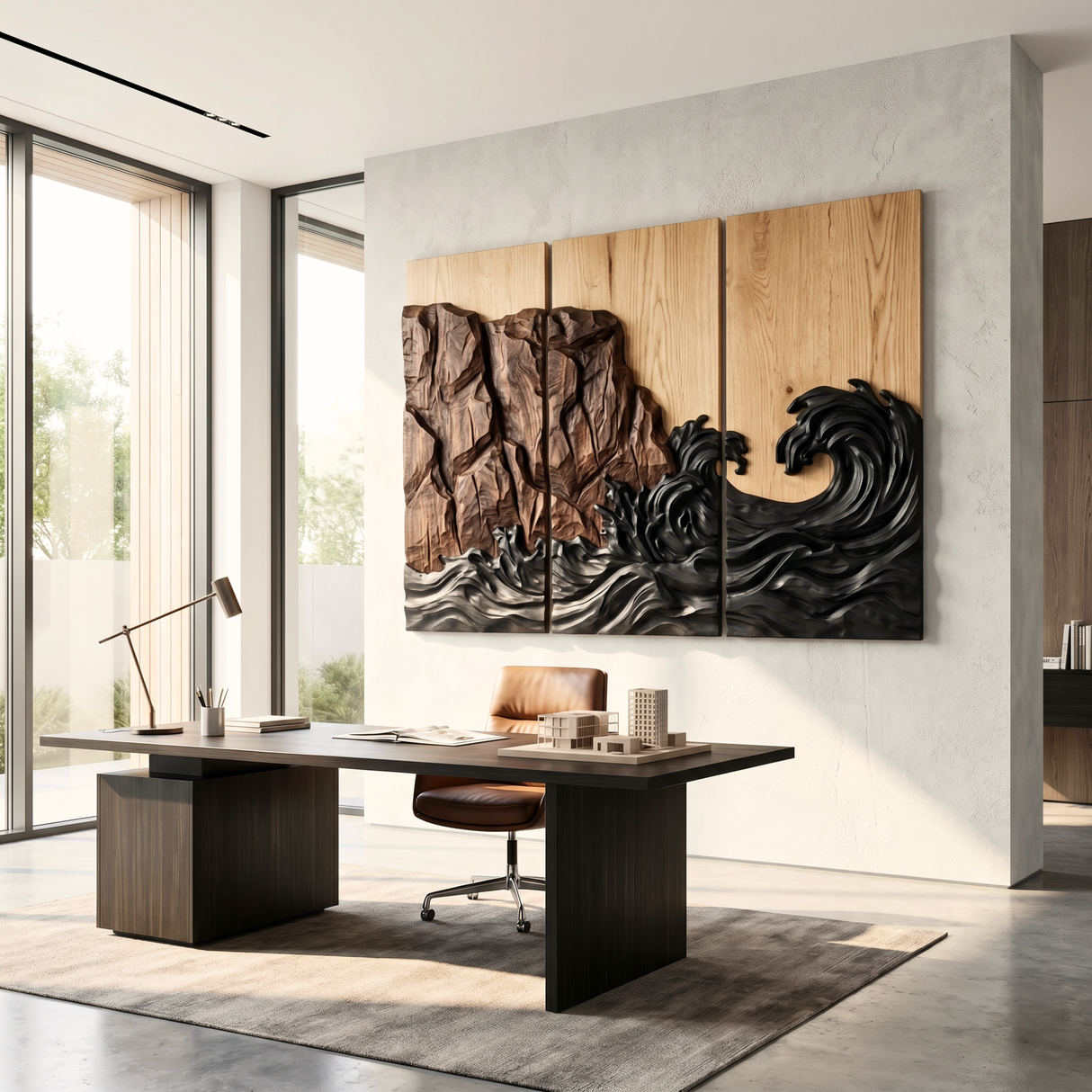 Cliffside Wave Triptych Wood Wall Art