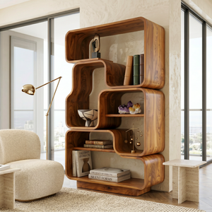 Organic Solid Wood Bookshelf with Stacked Rounded Compartments