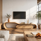 Flowing Organic Solid Wood TV Stand with Rounded Storage Drawers