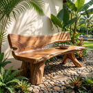 Solid Wood Outdoor Bench with Live Edge Backrest for Garden Seating