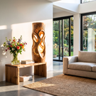 Radiant Sunbeam Wood Table Lamp with Organic Cutouts