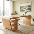 Organic Solid Wood Desk with Waterfall Side Shelf