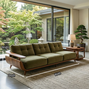 Walnut Frame Sofa with Green Cushions for Mid-Century Modern Living