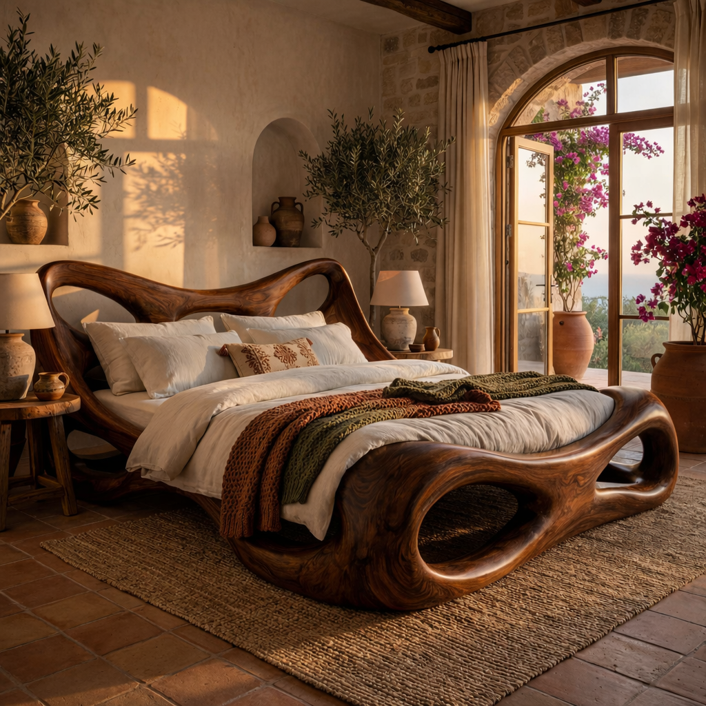 Handcrafted Solid Wood Organic Bed Frame with Sculptural Hollow Form Design