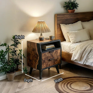 Modern Two-Tone Solid Wood Nightstand with Open Shelf & Double Drawers