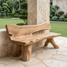 Solid Wood Outdoor Bench with Live Edge Backrest for Garden Seating