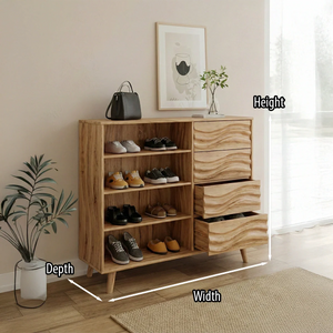 Solid Wood Shoe Cabinet with Drawers and Open Shelves Modern Entryway Shoe Storage Organizer
