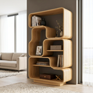 Organic Solid Wood Bookshelf with Stacked Rounded Compartments
