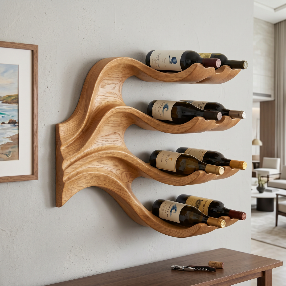 Organic Wave Solid Wood Wall Wine Rack