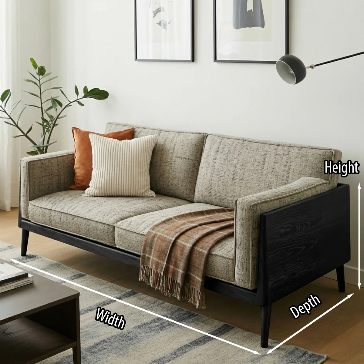 Modern Scandinavian Wood Frame Sofa Minimalist Upholstered Living Room Couch