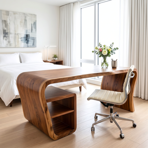 Organic Solid Wood Desk with Waterfall Side Shelf