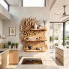 Organic Sunburst Wood Wall Shelf for Bathroom Storage