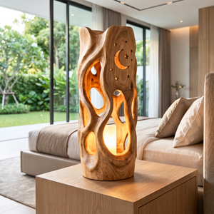 Moonlit Cutout Wood Floor Lamp with Warm Glow