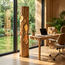 Handcrafted Wood Floor Lamp with Flowing Cutout Design and Soft Interior Glow