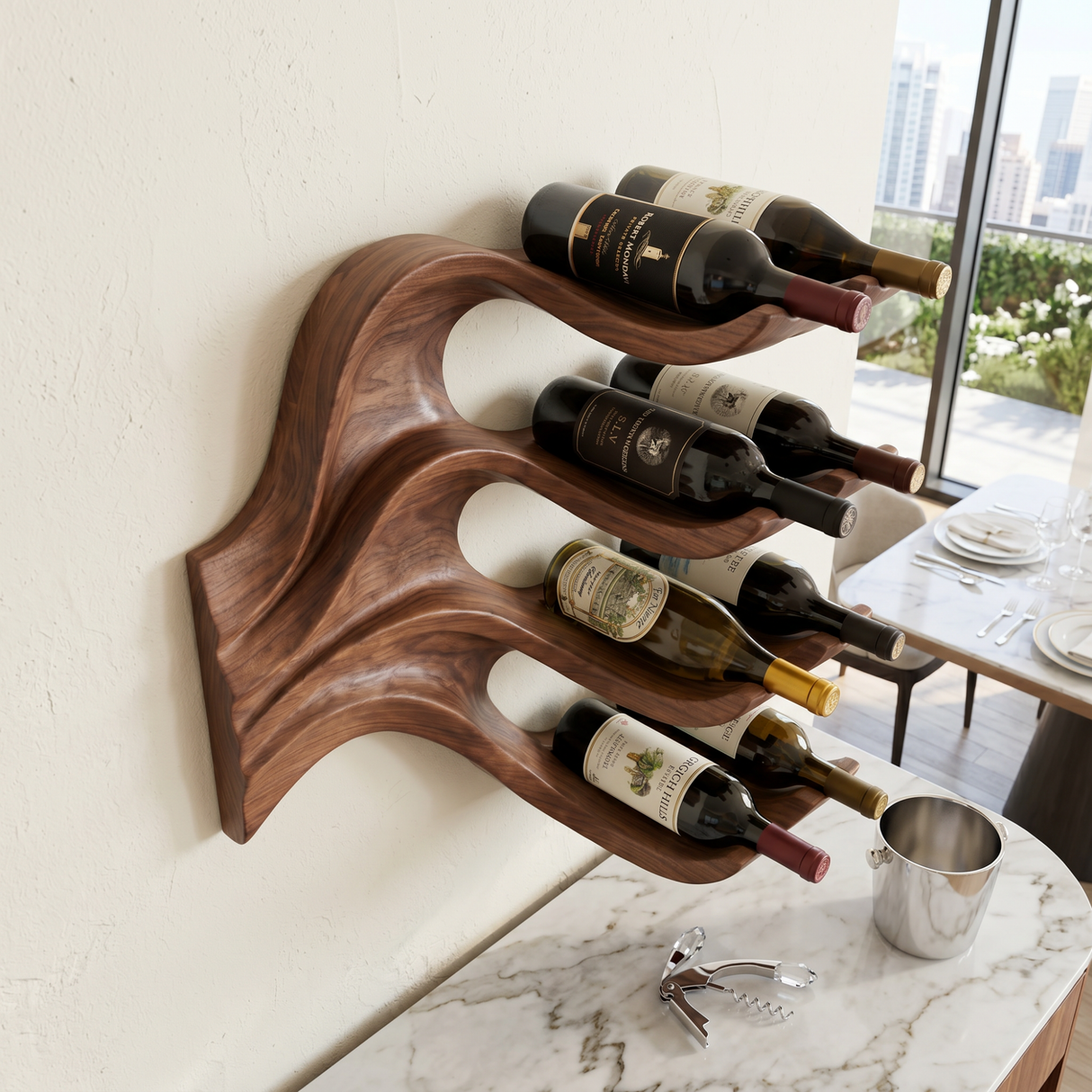 Organic Wave Solid Wood Wall Wine Rack