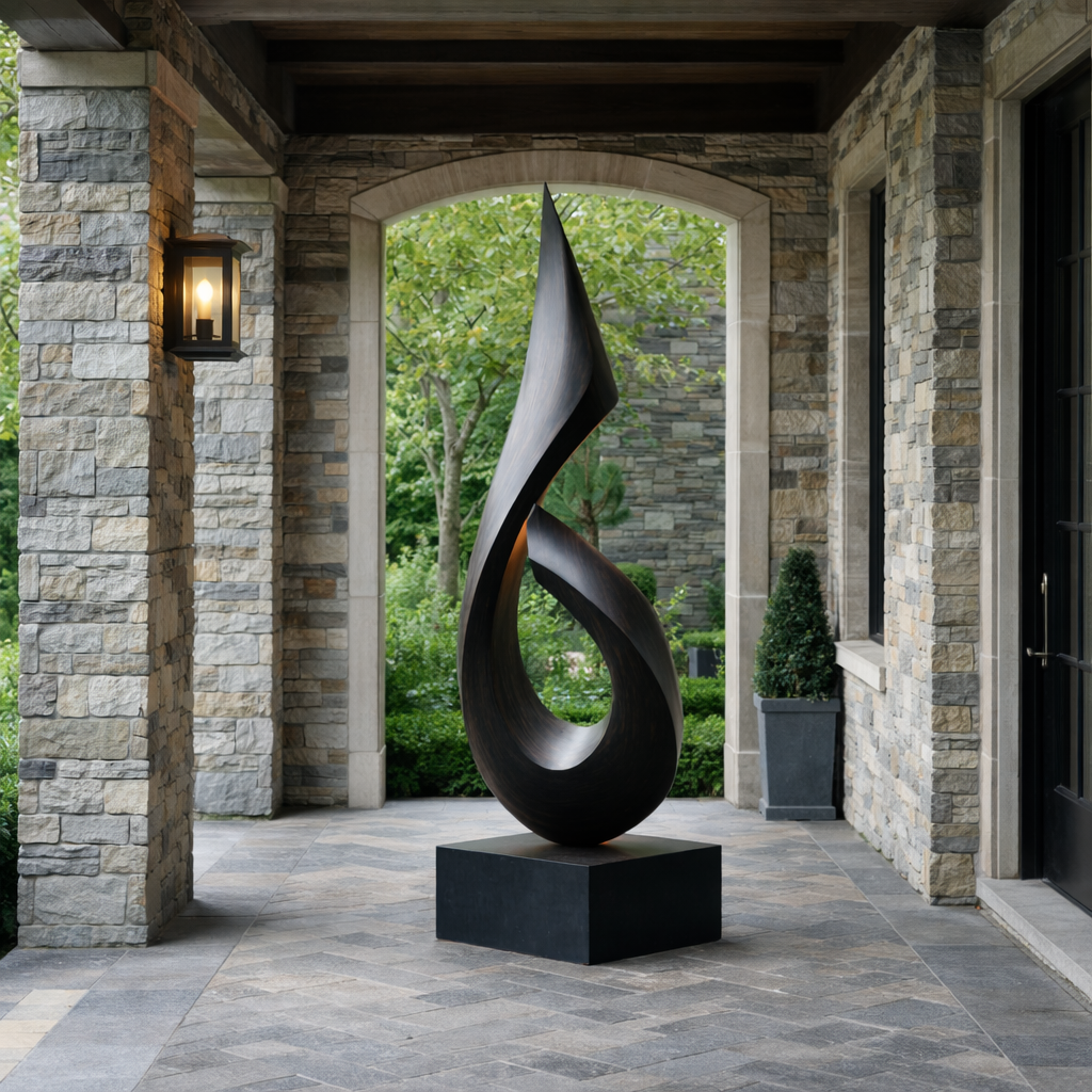 Modern Abstract Solid Wood Outdoor Sculpture for Contemporary Garden