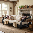 Solid Wood Sofa with Open Curved Arm Frame for Reading Room and Library Lounge
