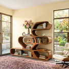 Organic Solid Wood Bookshelf with Flowing Freeform Shelves